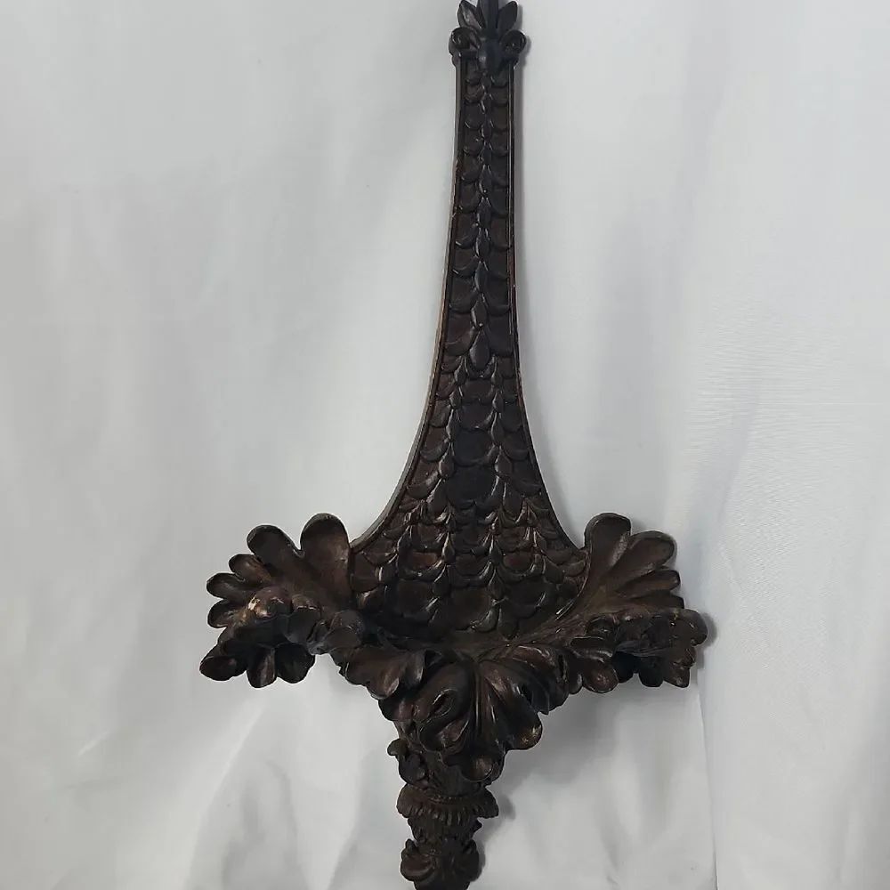 Vintage Wall Sconce Leaf Pattern Heavy Dark Wood Look